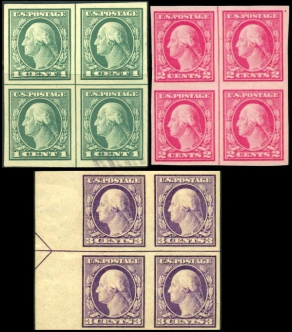 U.S. 1907-26 Cross Line Blocks From Uncut Press Sheets