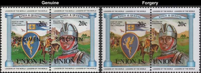 Saint Vincent 1984 British Monarchs 75c King Edward II and Berkeley Castle Fake with Original 75c Stamp Comparison Saint Vincent 1984 British Monarchs 75c King Edward II and Berkeley Castle Fake with Original 75c Stamp Comparison