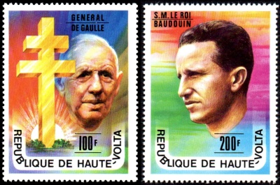 Upper Volta 1977 General De Gaulle and King Baudouin Stamps Upper Volta 1977 General De Gaulle and King Baudouin Stamps