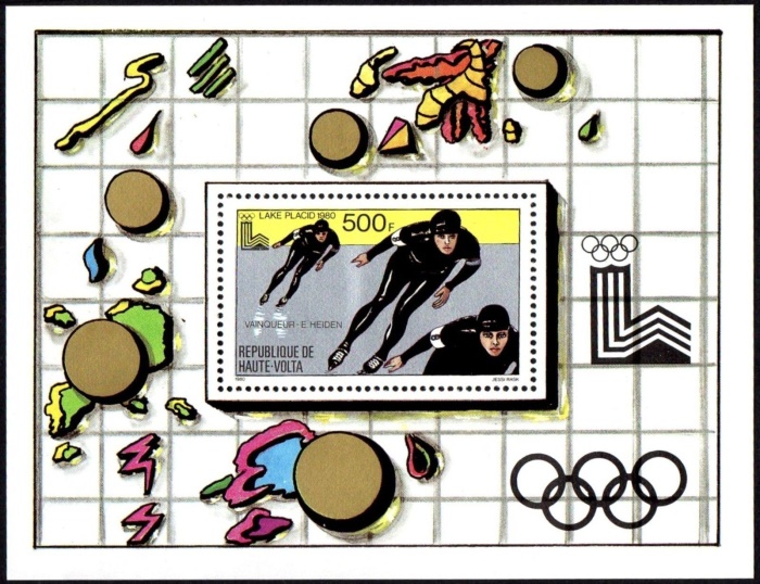 Upper Volta 1980 Winter Olympic Games Medal Winners, Lake Placid Souvenir Sheet Upper Volta 1980 Winter Olympic Games Medal Winners, Lake Placid Souvenir Sheet