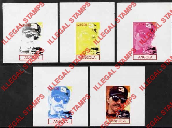 Angola 1998 Dale Earnhardt Daytona 500 Illegal Stamp Color Proof Set