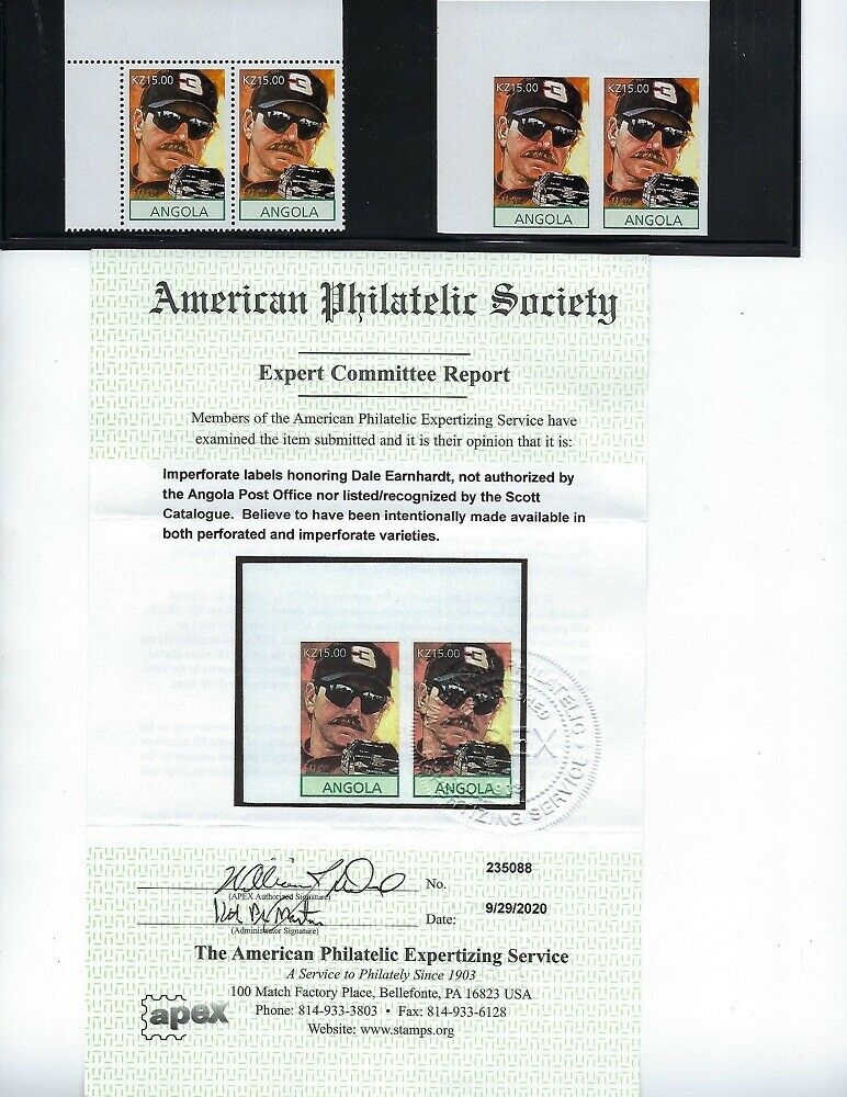 Angola 1998 Dale Earnhardt Daytona 500 Illegal Stamps Expertized