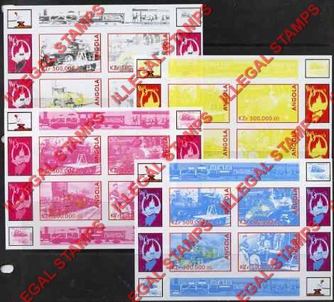 Angola 1998 Disney Locomotives Trains Railroad Story Souvenir Sheet of 4 Color Proof Set