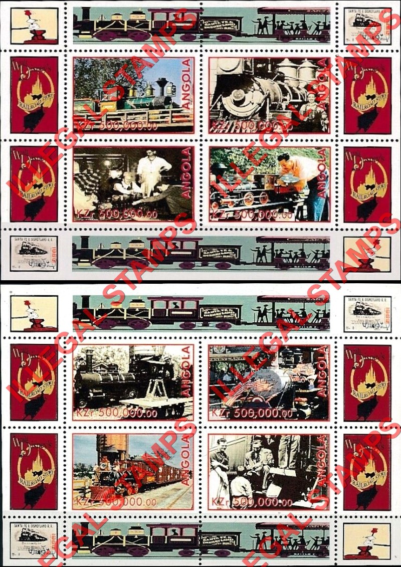 Angola 1998 Disney Locomotives Trains Souvenir Sheets of 4 (Part 2)