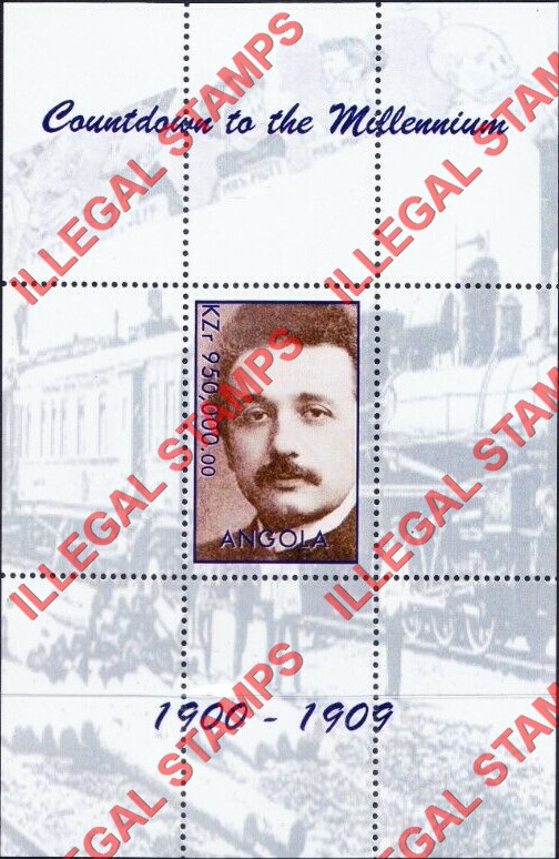 Angola 1999 Countdown to the Millenium 1900-1909 Illegal Stamp Souvenir Sheet of 1 Angola 1999 Countdown to the Millenium 1900-1909 Illegal Stamp Souvenir Sheet of 1