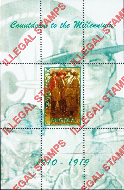 Angola 1999 Countdown to the Millenium 1910-1919 Illegal Stamp Souvenir Sheet of 1 Angola 1999 Countdown to the Millenium 1910-1919 Illegal Stamp Souvenir Sheet of 1