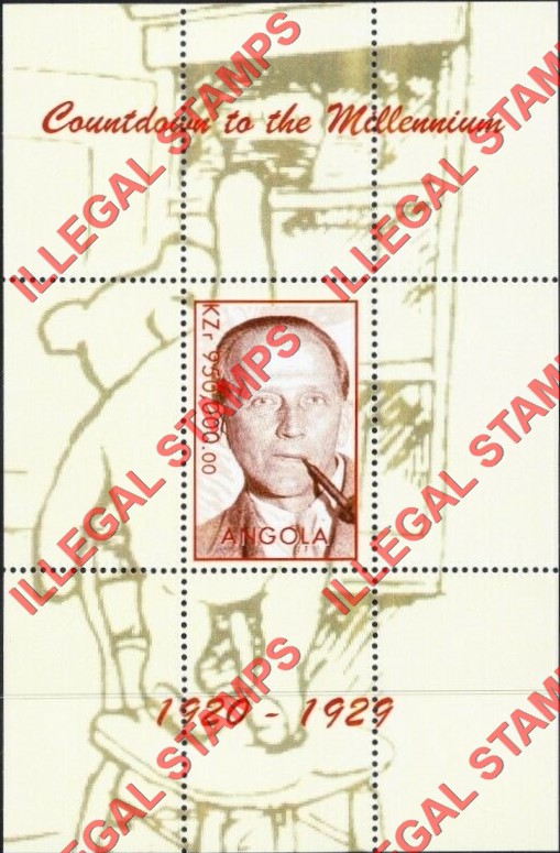 Angola 1999 Countdown to the Millenium 1920-1929 Illegal Stamp Souvenir Sheet of 1 Angola 1999 Countdown to the Millenium 1920-1929 Illegal Stamp Souvenir Sheet of 1
