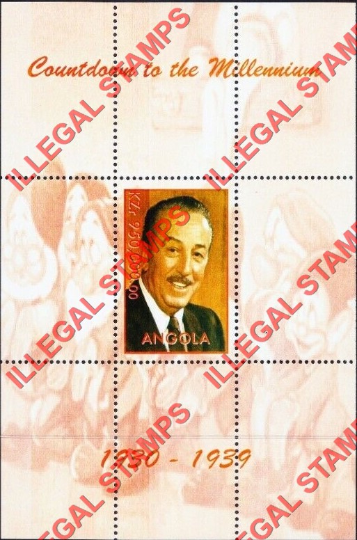 Angola 1999 Countdown to the Millenium 1930-1939 Illegal Stamp Souvenir Sheet of 1 Angola 1999 Countdown to the Millenium 1930-1939 Illegal Stamp Souvenir Sheet of 1
