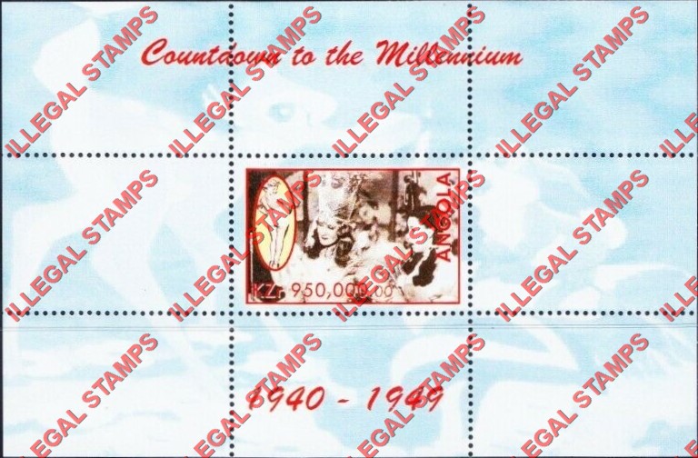 Angola 1999 Countdown to the Millenium 1940-1949 Illegal Stamp Souvenir Sheet of 1 Angola 1999 Countdown to the Millenium 1940-1949 Illegal Stamp Souvenir Sheet of 1