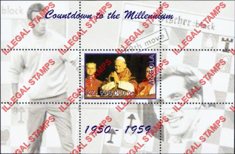 Angola 1999 Countdown to the Millenium 1950-1959 Illegal Stamp Souvenir Sheet of 1 Angola 1999 Countdown to the Millenium 1950-1959 Illegal Stamp Souvenir Sheet of 1