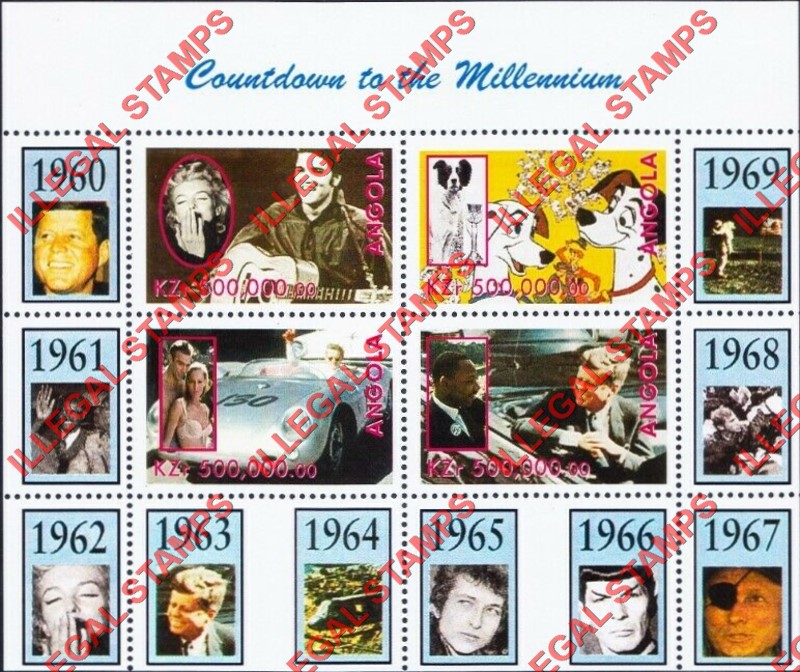 Angola 1999 Countdown to the Millenium 1960-1969 Illegal Stamp Souvenir Sheet of 4 Angola 1999 Countdown to the Millenium 1960-1969 Illegal Stamp Souvenir Sheet of 4