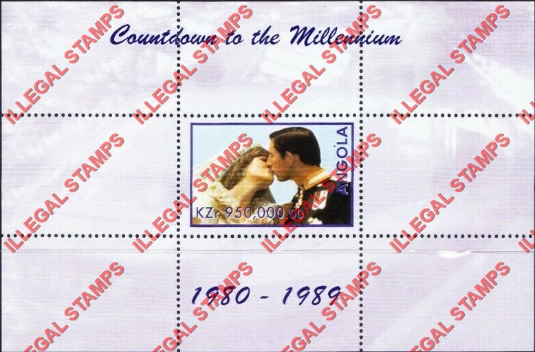 Angola 1999 Countdown to the Millenium 1980-1989 Illegal Stamp Souvenir Sheet of 1 Angola 1999 Countdown to the Millenium 1980-1989 Illegal Stamp Souvenir Sheet of 1