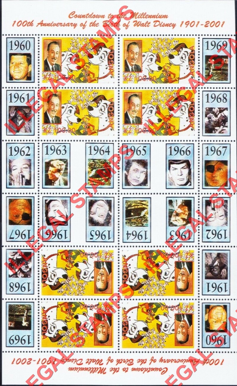 Angola 1999 Countdown to the Millenium Illegal Stamp Souvenir Sheets of 4 in tete-beche pairs (Example 1) Angola 1999 Countdown to the Millenium Illegal Stamp Souvenir Sheets of 4 in tete-beche pairs (Example 1)