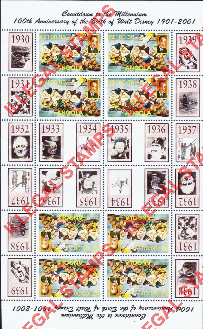 Angola 1999 Countdown to the Millenium Illegal Stamp Souvenir Sheets of 4 in tete-beche pairs (Example 2) Angola 1999 Countdown to the Millenium Illegal Stamp Souvenir Sheets of 4 in tete-beche pairs (Example 2)