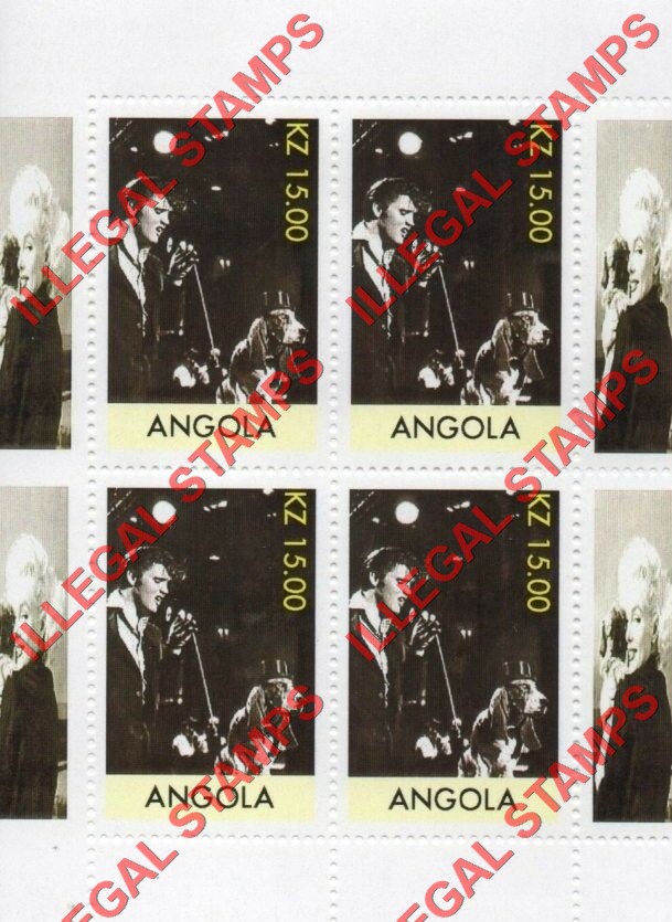 Angola 1999 Elvis Presley Illegal Stamp Souvenir Sheet of 4 Angola 1999 Elvis Presley Illegal Stamp Souvenir Sheet of 4