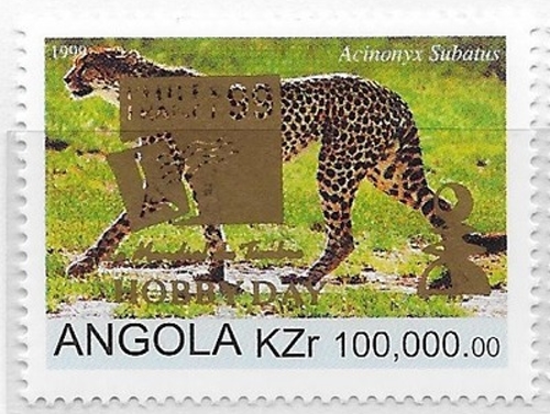 Angola 1999 Flora and Fauna Illegal Stamp with Gold Hobby Day Overprint Detailed View Angola 1999 Flora and Fauna Illegal Stamp with Gold Hobby Day Overprint Detailed View