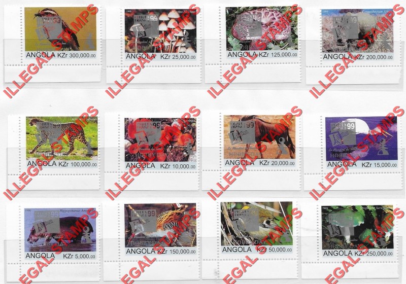 Angola 1999 Flora and Fauna Illegal Stamps with Silver Hobby Day Overprint Angola 1999 Flora and Fauna Illegal Stamps with Silver Hobby Day Overprint