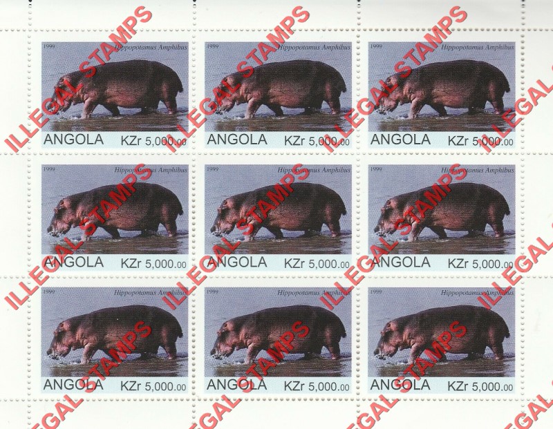 Angola 1999 Flora and Fauna Illegal Stamp Sheet of 9 Angola 1999 Flora and Fauna Illegal Stamp Sheet of 9