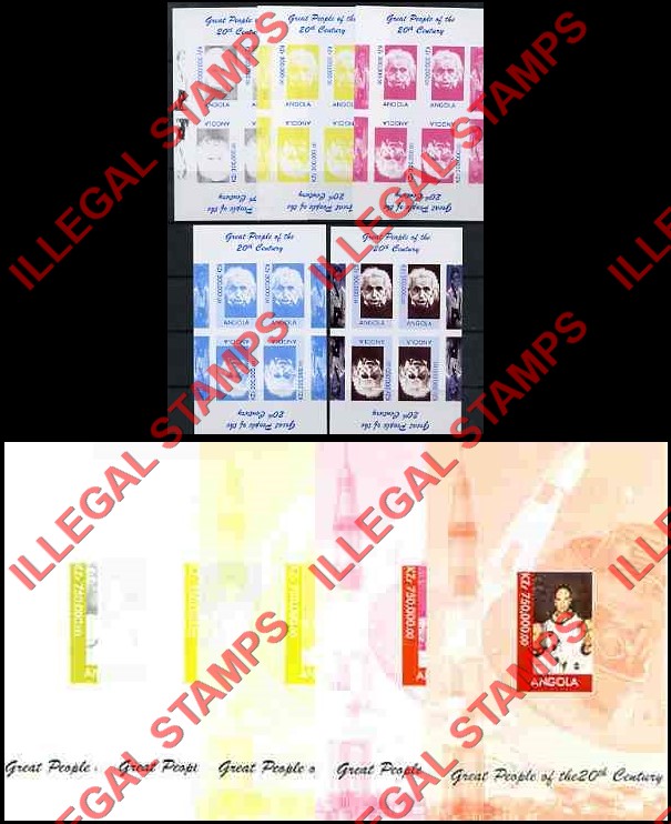 Angola 1999 Great People of the 20th Century Illegal Stamp Souvenir Sheet Color Proof Sets Angola 1999 Great People of the 20th Century Illegal Stamp Souvenir Sheet Color Proof Sets