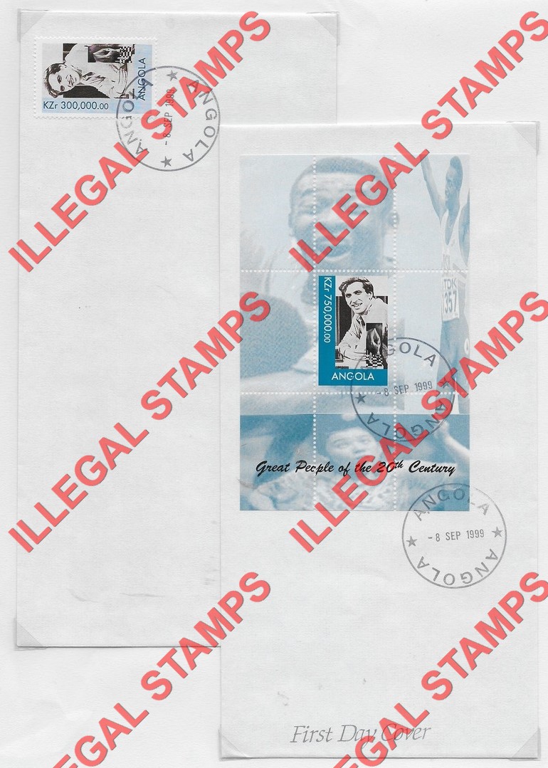 Angola 1999 Great People of the 20th Century Illegal Stamp Souvenir Sheet on Fake First Day Cover Angola 1999 Great People of the 20th Century Illegal Stamp Souvenir Sheet on Fake First Day Cover