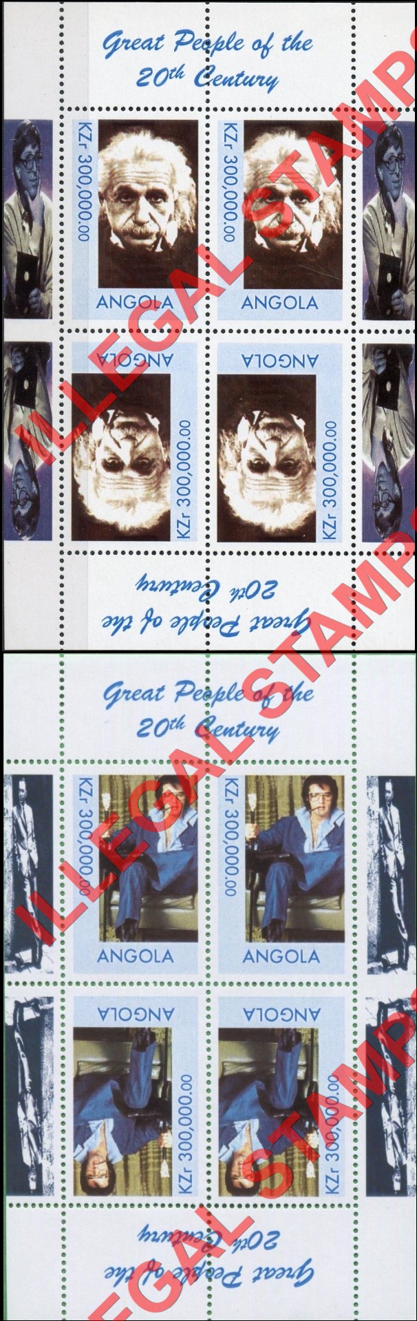 Angola 1999 Great People of the 20th Century Illegal Stamp Souvenir Sheets of 4 Angola 1999 Great People of the 20th Century Illegal Stamp Souvenir Sheets of 4