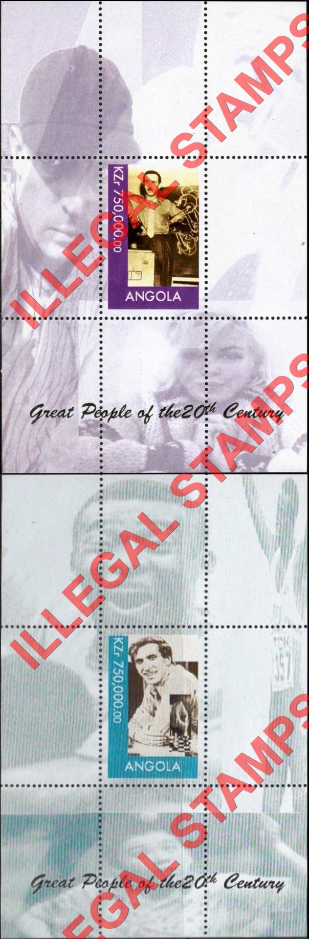 Angola 1999 Great People of the 20th Century Illegal Stamp Souvenir Sheets of 1 Angola 1999 Great People of the 20th Century Illegal Stamp Souvenir Sheets of 1
