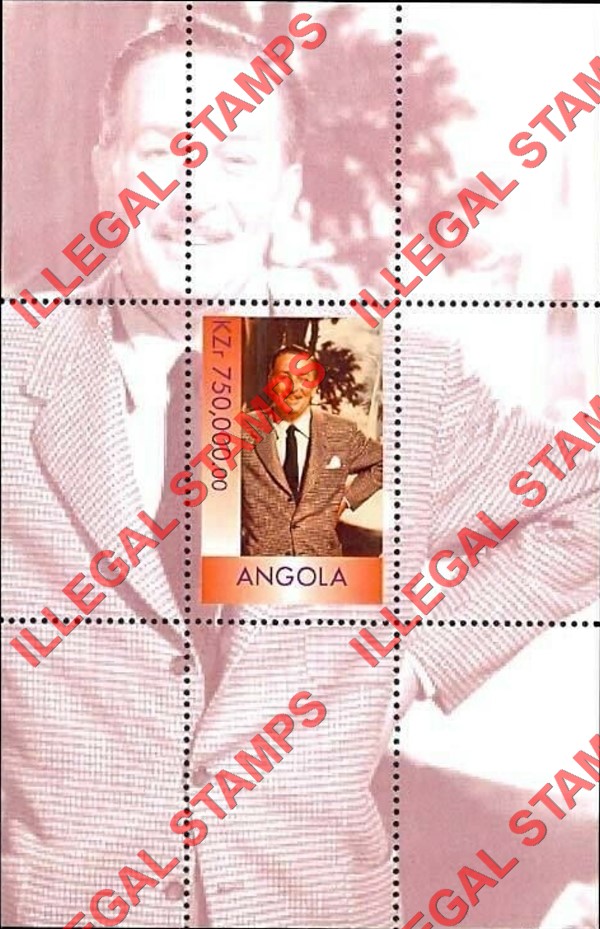 Angola 1999 Great People of the 20th Century Illegal Stamp Souvenir Sheet of 1 Without Inscription Angola 1999 Great People of the 20th Century Illegal Stamp Souvenir Sheet of 1 Without Inscription