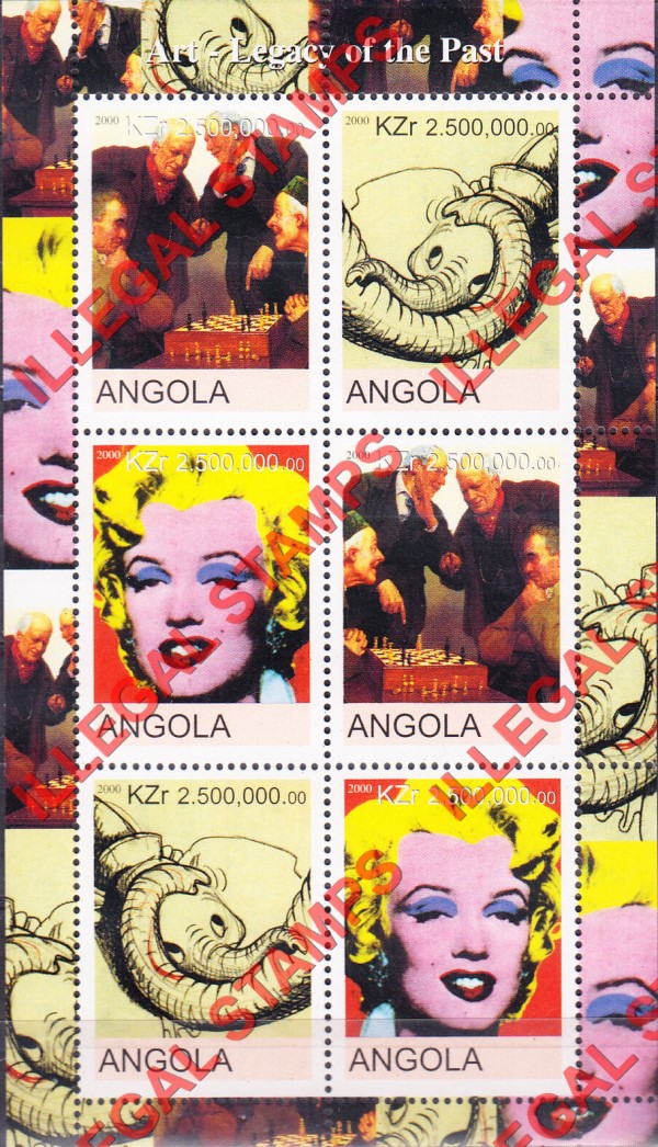 Angola 2000 Art Legacy of the Past Illegal Stamp Souvenir Sheet of 6 Angola 2000 Art Legacy of the Past Illegal Stamp Souvenir Sheet of 6