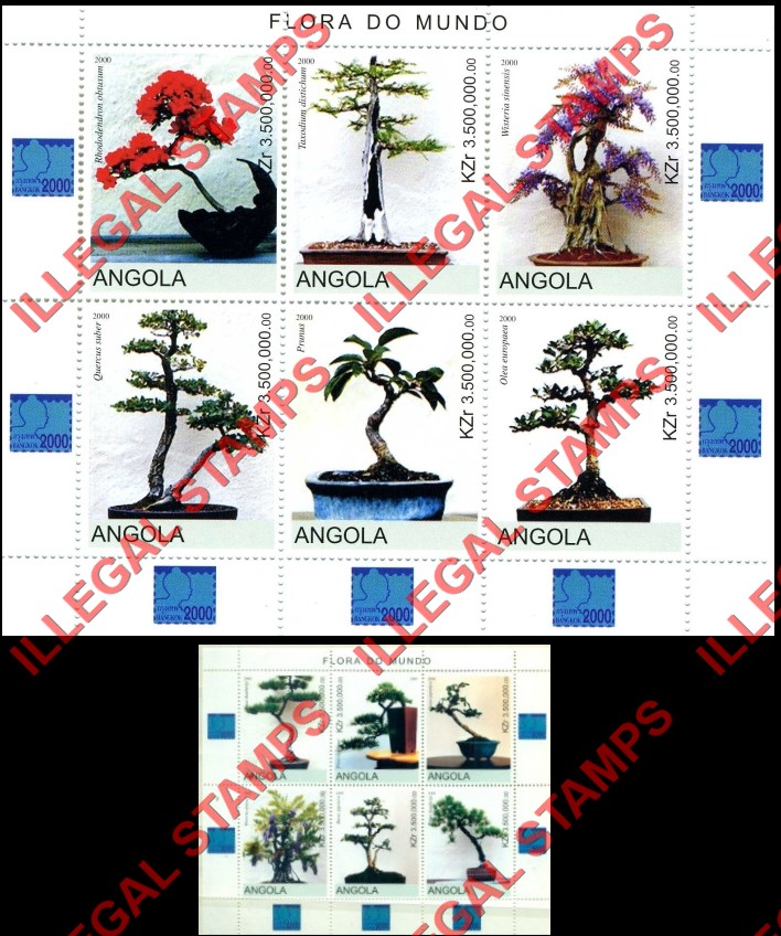 Angola 2000 Bonzai Trees Illegal Stamp Souvenir Sheets of 6 Angola 2000 Bonzai Trees Illegal Stamp Souvenir Sheets of 6