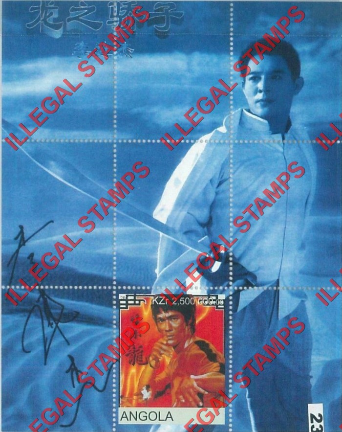 Angola 2000 Bruce Lee Illegal Stamp Souvenir Sheet of 1 Angola 2000 Bruce Lee Illegal Stamp Souvenir Sheet of 1