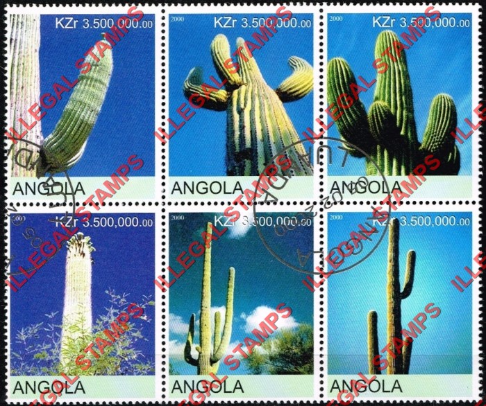 Angola 2000 Cactus Illegal Stamp Souvenir Sheet of 6 Angola 2000 Cactus Illegal Stamp Souvenir Sheet of 6