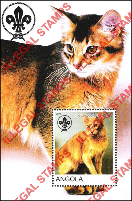 Angola 2000 Cats Illegal Stamp Souvenir Sheets of 1 (Sheet 1) Angola 2000 Cats Illegal Stamp Souvenir Sheets of 1 (Sheet 1)