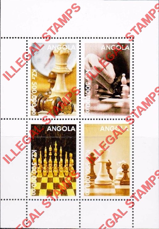 Angola 2000 Chess Illegal Stamp Souvenir Sheet of 4 Angola 2000 Chess Illegal Stamp Souvenir Sheet of 4