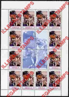 Angola 2000 Derek Jeter Baseball Illegal Stamp Souvenir Sheet of 12 Plus 4 Labels Angola 2000 Derek Jeter Baseball Illegal Stamp Souvenir Sheet of 12 Plus 4 Labels