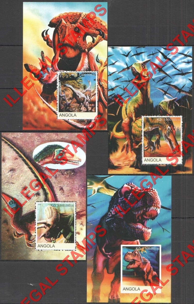 Angola 2000 Dinosaurs Illegal Stamp Souvenir Sheets of 1 Angola 2000 Dinosaurs Illegal Stamp Souvenir Sheets of 1