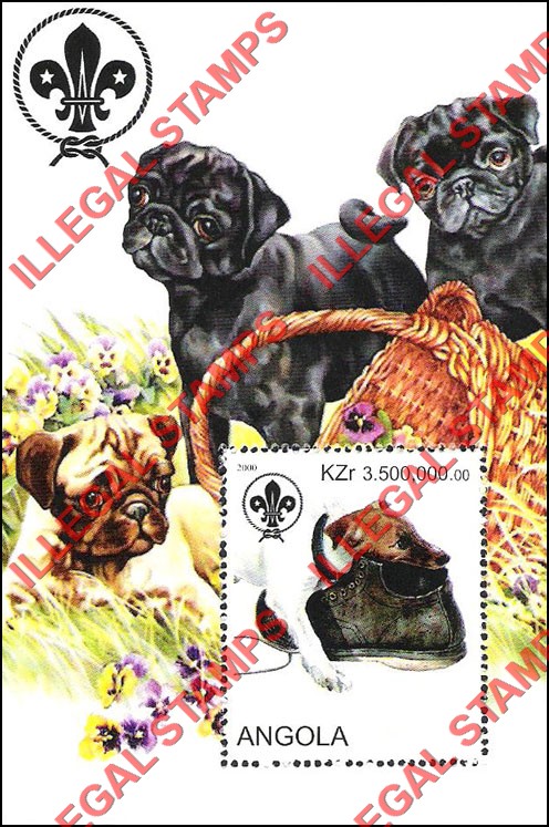 Angola 2000 Dogs with Scouts Logo Illegal Stamp Souvenir Sheets of 1 (Sheet 1) Angola 2000 Dogs with Scouts Logo Illegal Stamp Souvenir Sheets of 1 (Sheet 1)