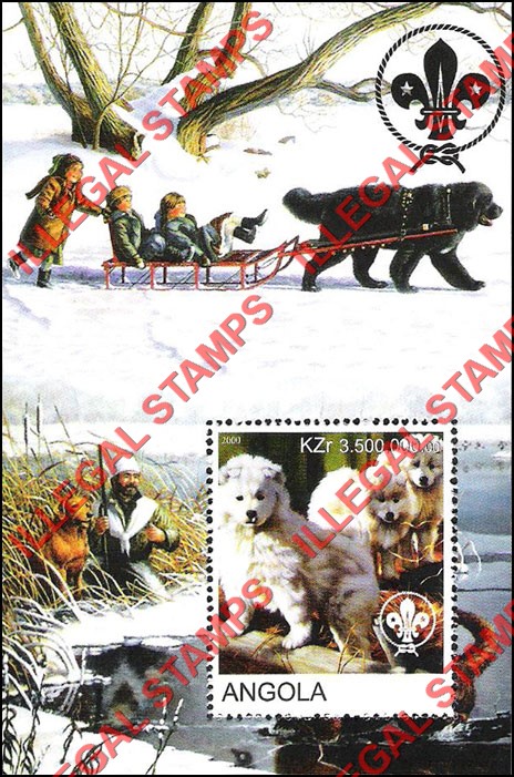Angola 2000 Dogs with Scouts Logo Illegal Stamp Souvenir Sheets of 1 (Sheet 2) Angola 2000 Dogs with Scouts Logo Illegal Stamp Souvenir Sheets of 1 (Sheet 2)
