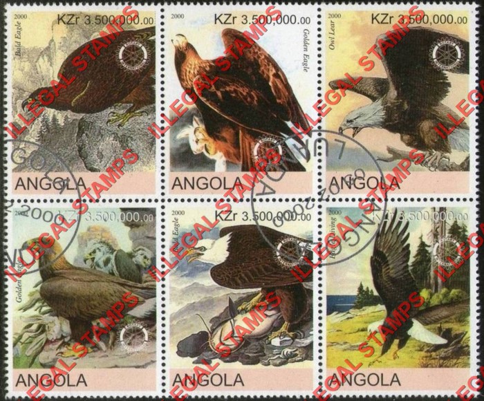 Angola 2000 Eagles Illegal Stamp Souvenir Sheet of 6 Angola 2000 Eagles Illegal Stamp Souvenir Sheet of 6