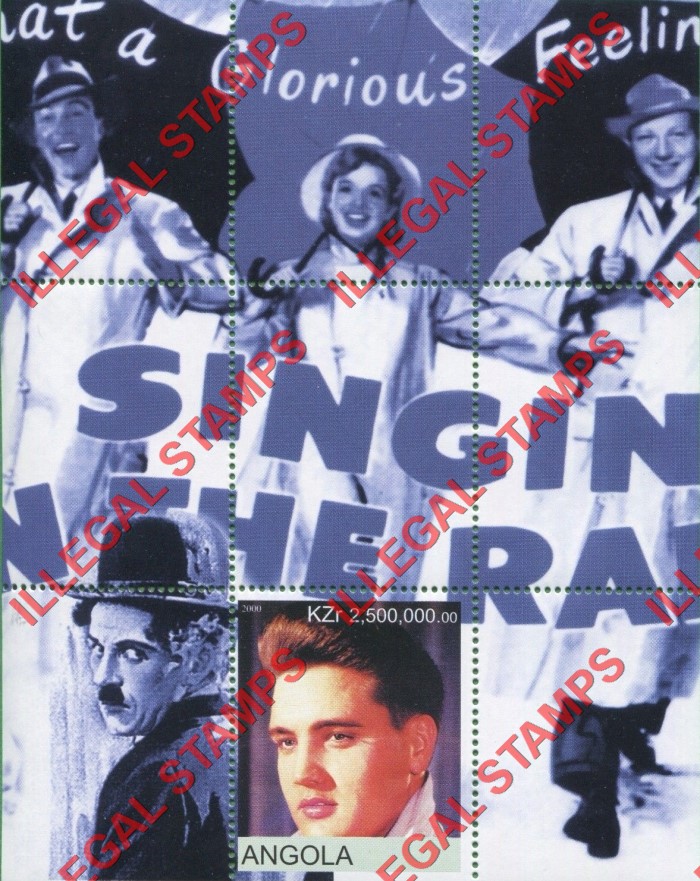 Angola 2000 Elvis Presley and Other Entertainers Illegal Stamp Souvenir Sheet of 1 Angola 2000 Elvis Presley and Other Entertainers Illegal Stamp Souvenir Sheet of 1