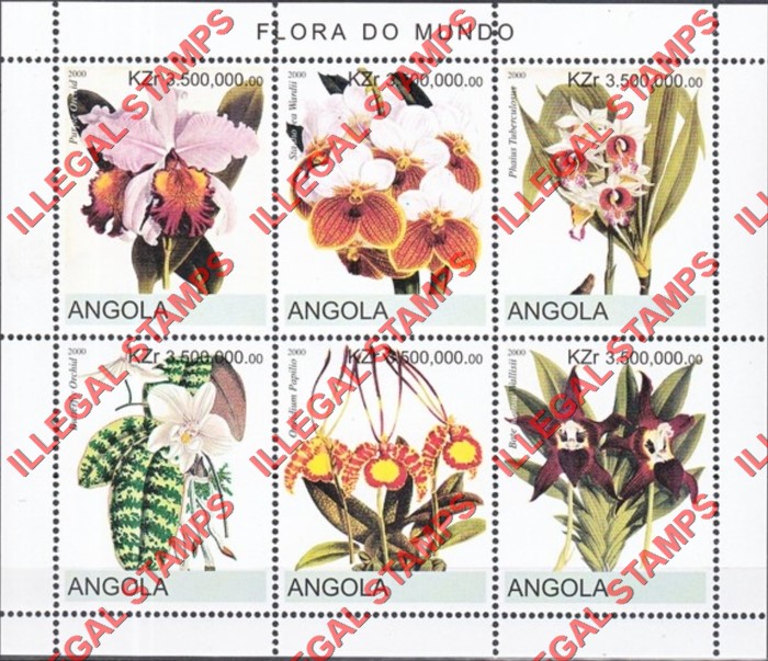 Angola 2000 Flowers Illegal Stamp Souvenir Sheets of 6 (Sheet 1) Angola 2000 Flowers Illegal Stamp Souvenir Sheets of 6 (Sheet 1)