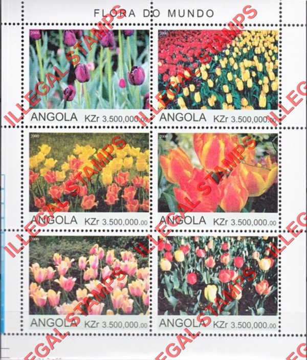 Angola 2000 Flowers Illegal Stamp Souvenir Sheets of 6 (Sheet 2) Angola 2000 Flowers Illegal Stamp Souvenir Sheets of 6 (Sheet 2)