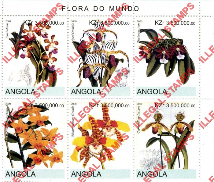 Angola 2000 Flowers Illegal Stamp Souvenir Sheets of 6 (Sheet 3) Angola 2000 Flowers Illegal Stamp Souvenir Sheets of 6 (Sheet 3)