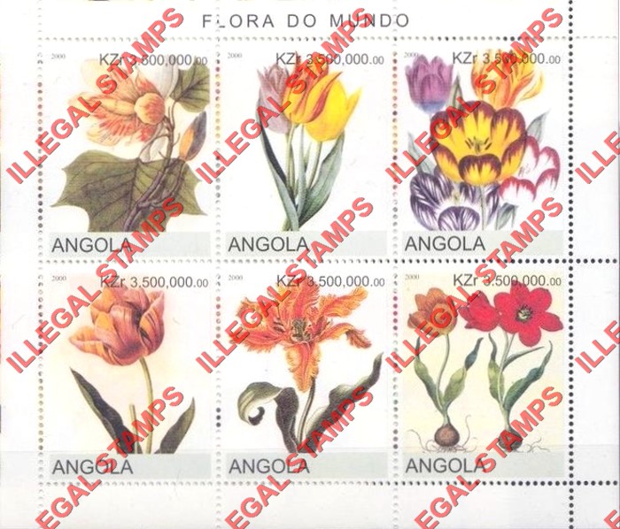 Angola 2000 Flowers Illegal Stamp Souvenir Sheets of 6 (Sheet 4) Angola 2000 Flowers Illegal Stamp Souvenir Sheets of 6 (Sheet 4)