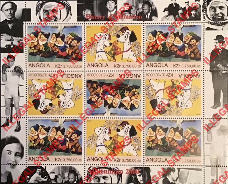 Angola 2000 History of Animation Illegal Stamp Souvenir Sheets of 9 (Sheet 1) Angola 2000 History of Animation Illegal Stamp Souvenir Sheets of 9 (Sheet 1)