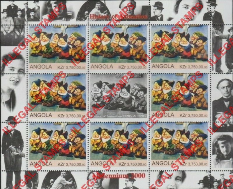 Angola 2000 History of Animation Illegal Stamp Souvenir Sheets of 9 (Sheet 3) Angola 2000 History of Animation Illegal Stamp Souvenir Sheets of 9 (Sheet 3)