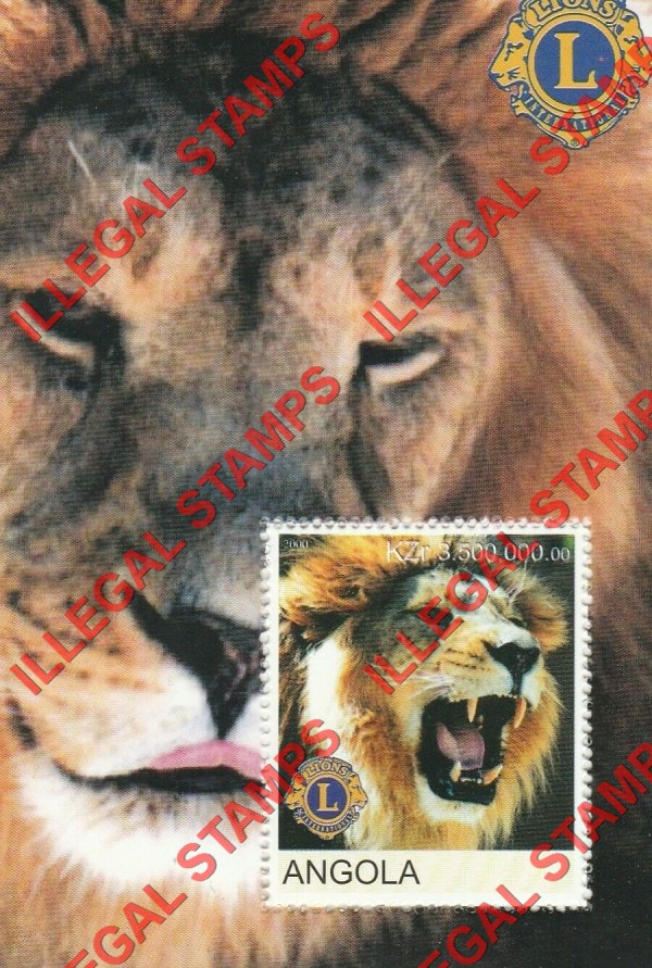 Angola 2000 Lions Illegal Stamp Souvenir Sheet of 1 Angola 2000 Lions Illegal Stamp Souvenir Sheet of 1