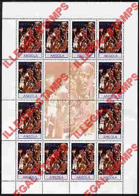 Angola 2000 Michael Jordan Basketball Illegal Stamp Souvenir Sheet of 12 Plus 4 Labels Angola 2000 Michael Jordan Basketball Illegal Stamp Souvenir Sheet of 12 Plus 4 Labels