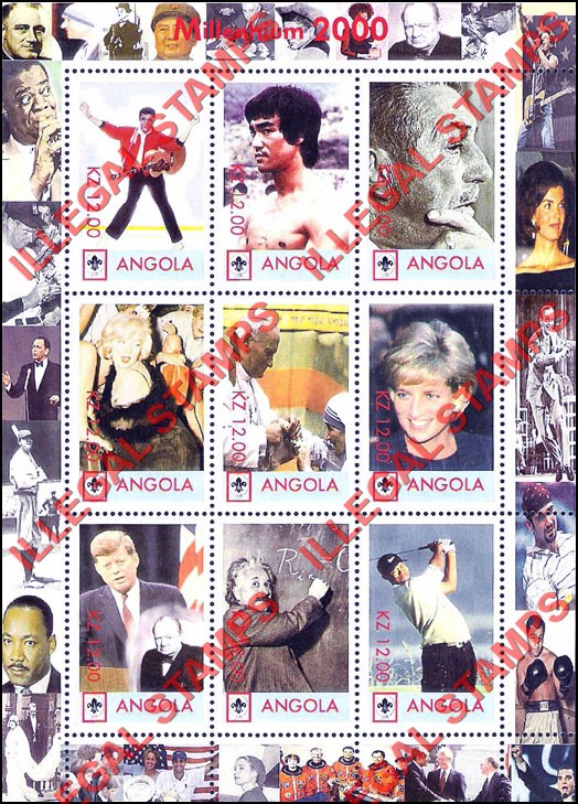 Angola 2000 Millennium 2000 Illegal Stamp Souvenir Sheet of 9 (New Design) Angola 2000 Millennium 2000 Illegal Stamp Souvenir Sheet of 9 (New Design)
