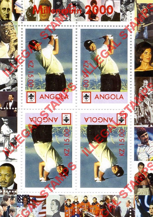 Angola 2000 Millennium 2000 Illegal Stamp Souvenir Sheet of 4 Angola 2000 Millennium 2000 Illegal Stamp Souvenir Sheet of 4