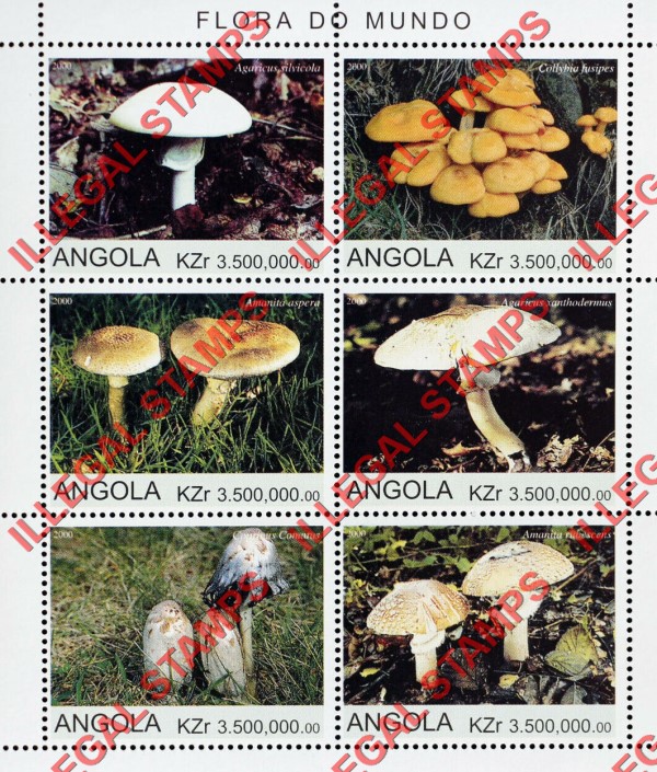 Angola 2000 Mushrooms Illegal Stamp Souvenir Sheets of 6 (Sheet 1) Angola 2000 Mushrooms Illegal Stamp Souvenir Sheets of 6 (Sheet 1)